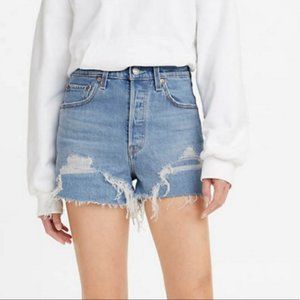Levi’s High Rise Premium Ribcage Distressed Shorts
